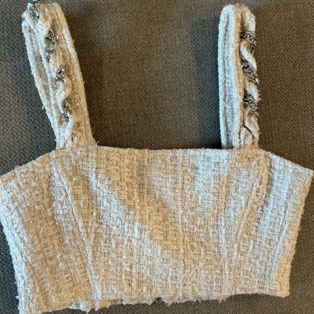 Maniere De Voir Cream Tweed Crop Top Size 4